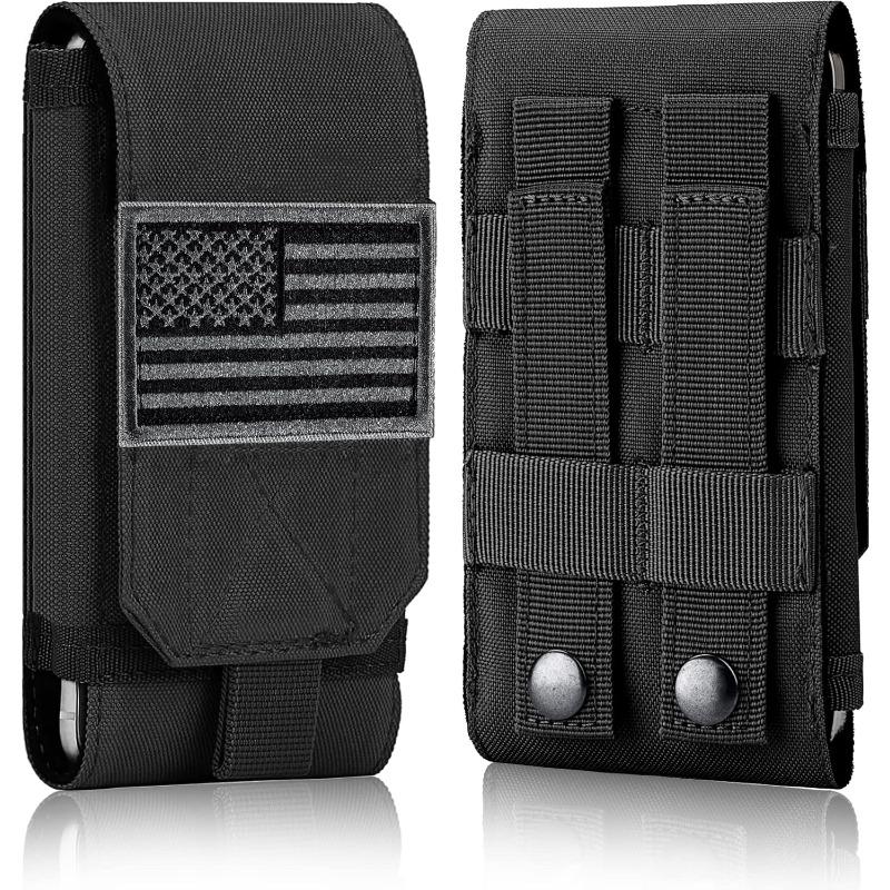 Tactical Molle Phone Cover Case, Heavy Duty Loop Belt Holster Pouch with Flag Patch for iPhone 15 Pro Max 15 Pro 14 Pro Max 13 Pro Max 12 Pro Max 11 Pro Max