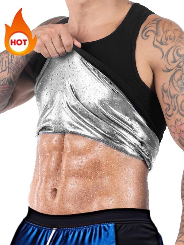 Men's Round Neck Sauna Tank Top, Slim-fitting Sleeveless Sports Top, Back To School Sports Outfits, High Stretch Workout Gym Exercise Top for Men,  Gym Tops, Gym Clothes, Fall Outfits, Fallfreshness, Fall Women's Clothing Jamaican Woman Bleach Man Clothes