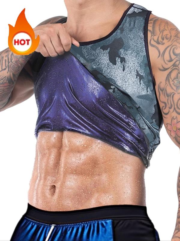 Men's Round Neck Sauna Tank Top, Slim-fitting Sleeveless Sports Top, Back To School Sports Outfits, High Stretch Workout Gym Exercise Top for Men,  Gym Tops, Gym Clothes, Fall Outfits, Fallfreshness, Fall Women's Clothing Jamaican Woman Bleach Man Clothes