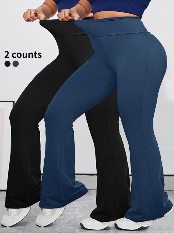  Solid High Waist Flare Leg Sports Leggings, High Stretch Yoga Pants, Ladies Sportswear for Indoor Outdoor Wear, Tummy Control