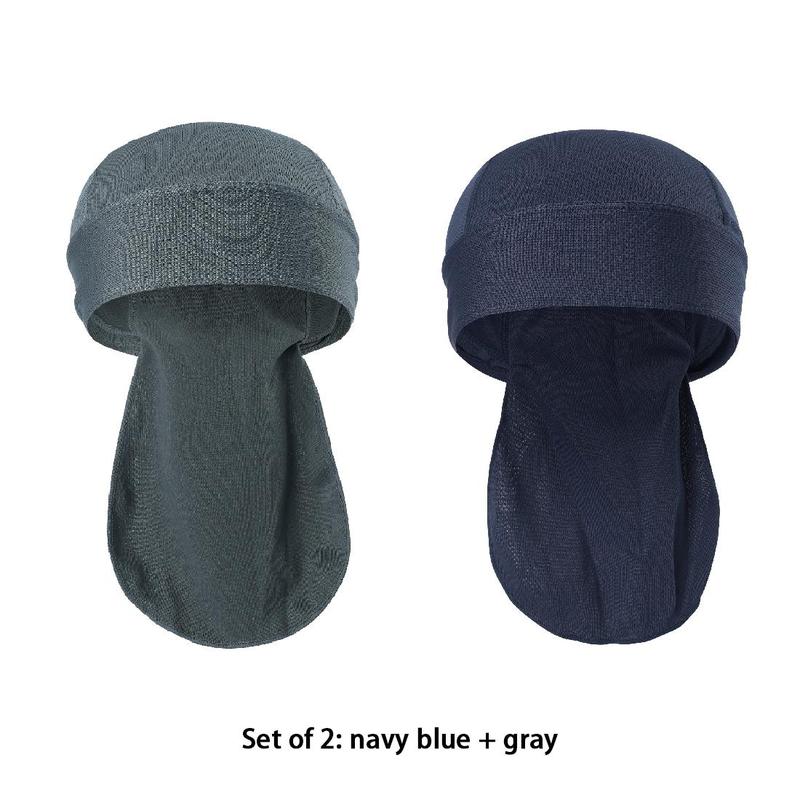 2pcs Skull Cap, Cycling Cap, Solid Color Breathable Sports Headscarf, Quick Dry Helmet Liner, Summer Sweat-absorbing Long-tail Headscarf, Breathable Hat, Gym Accessories