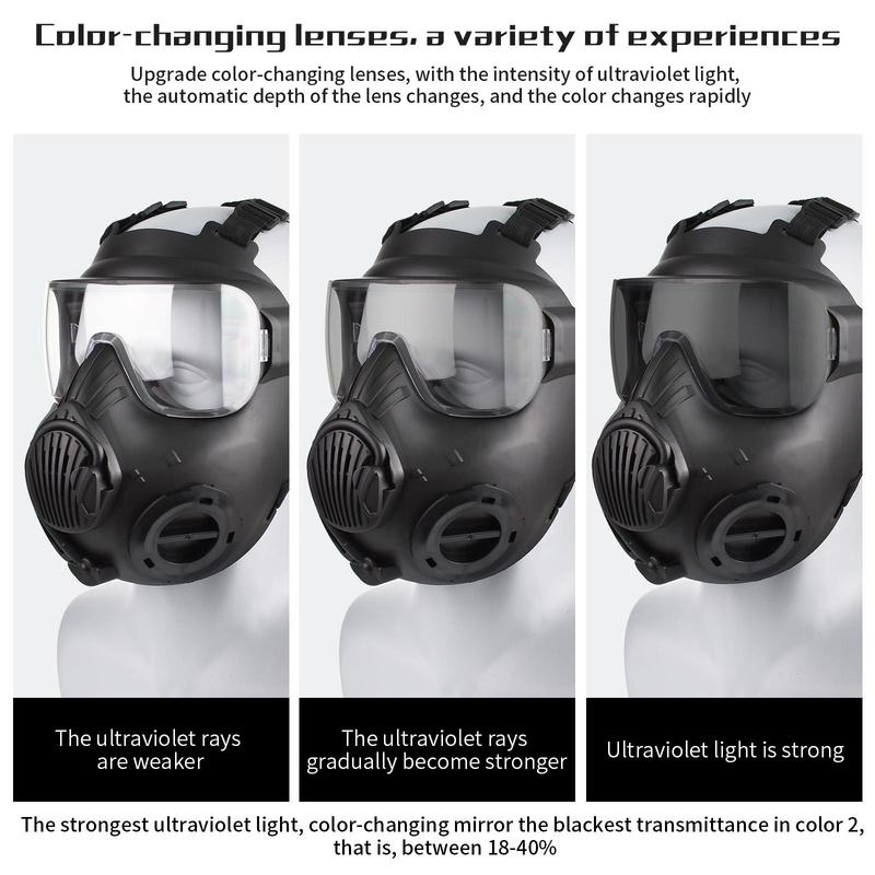 Full Face Mask, Face Cover with Ventilation Holes & Adjustable Strap & Sponge Nose Pad & Color-changing PC Reinforced Lens, Real-life CS Tactical Equipment