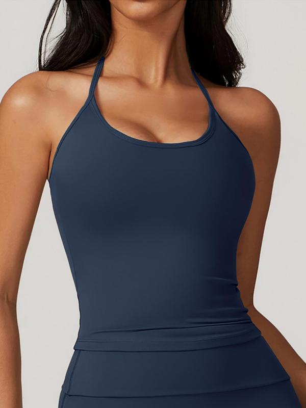 Women's Solid Backless Halter Neck Sports Vest, Casual Breathable Tight-fitting Sleeveless Sports Top for Yoga Gym Workout, Running Vest, Ladies Sportswear Back To School Clothing for Indoor Outdoor Wear, Sports Vest for Women, Garage Tank Tops