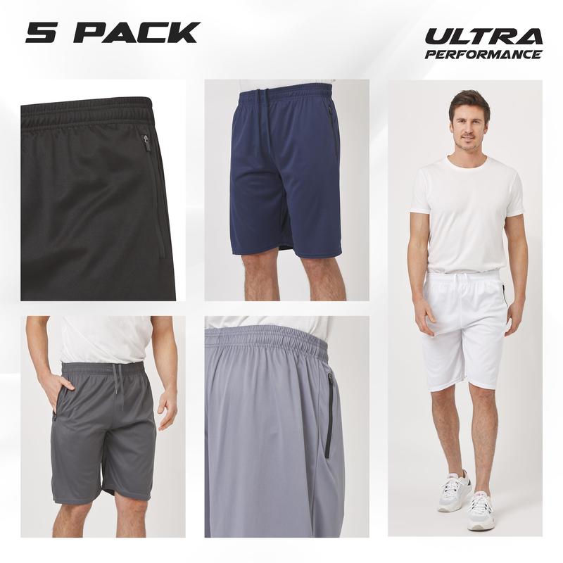 Ultra Performance Mens 5 Pack Athletic Running Shorts, Basketball Gym Workout Shorts for Men with Zippered Pockets