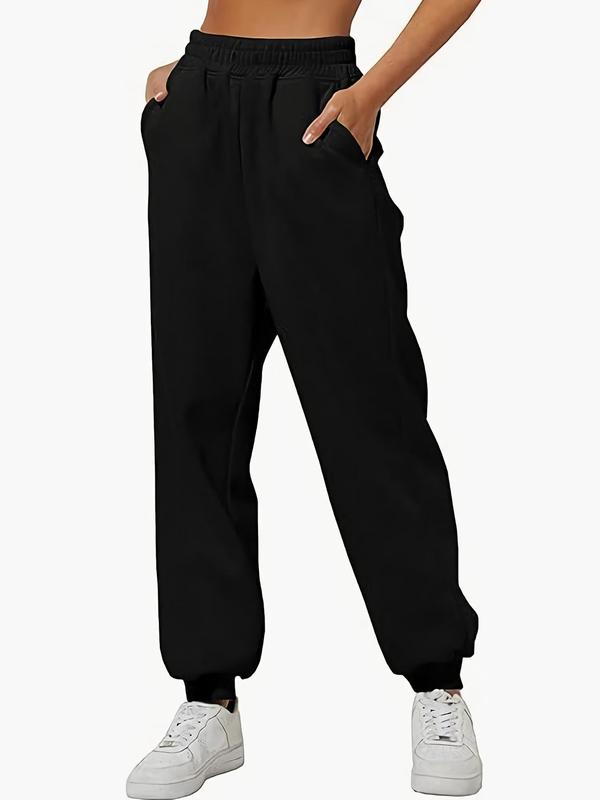 Women's Solid High Waist Sweatpants, Casual Comfy Pocket Jogger Pants for Daily Wear, Ladies Bottoms for Fall & Winter