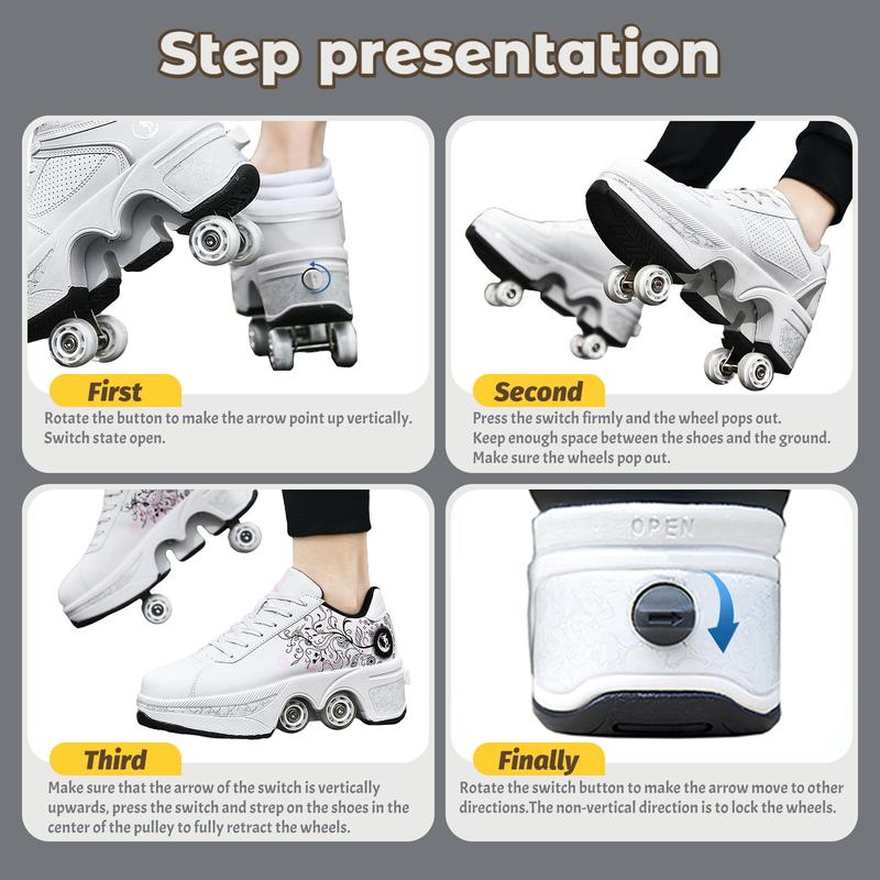 Yousulun Roller Skate Shoes, Multifunctional Roller Skates for Adult, 2-in-1 Deformation Rollerskates with 4 Retractable Wheels, Outdoor Sneakers, Unique Gift for Birthday