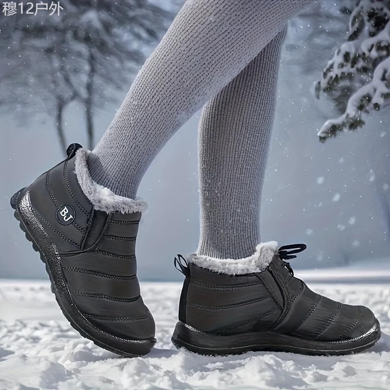 Women's Waterproof Plush Lined Ankle Rain Boots - Casual Solid Color Winter Snow Boots with Flannel Lining and Non-Slip PU Sole