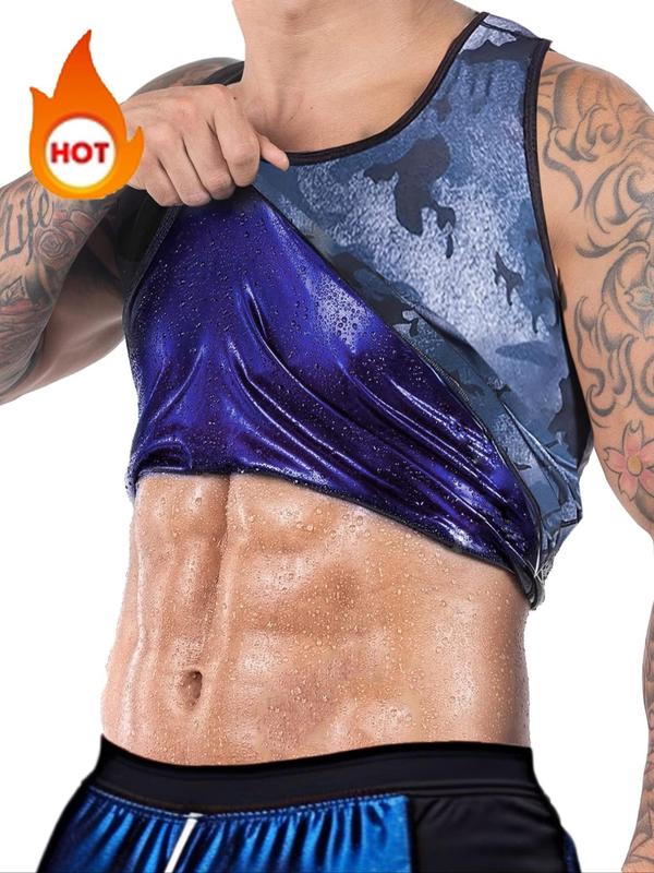 Men's Round Neck Sauna Tank Top, Slim-fitting Sleeveless Sports Top, Back To School Sports Outfits, High Stretch Workout Gym Exercise Top for Men,  Gym Tops, Gym Clothes, Fall Outfits, Fallfreshness, Fall Women's Clothing Jamaican Woman Bleach Man Clothes