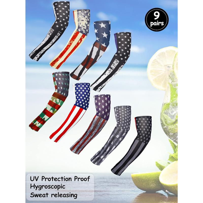 9Pairs American Independence Arm Sleeves USA Flag Cooling Arm Covers Sun Protection Arm Unisex Sports Basketball Cycling X