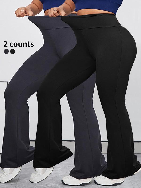  Solid High Waist Flare Leg Sports Leggings, High Stretch Yoga Pants, Ladies Sportswear for Indoor Outdoor Wear, Tummy Control