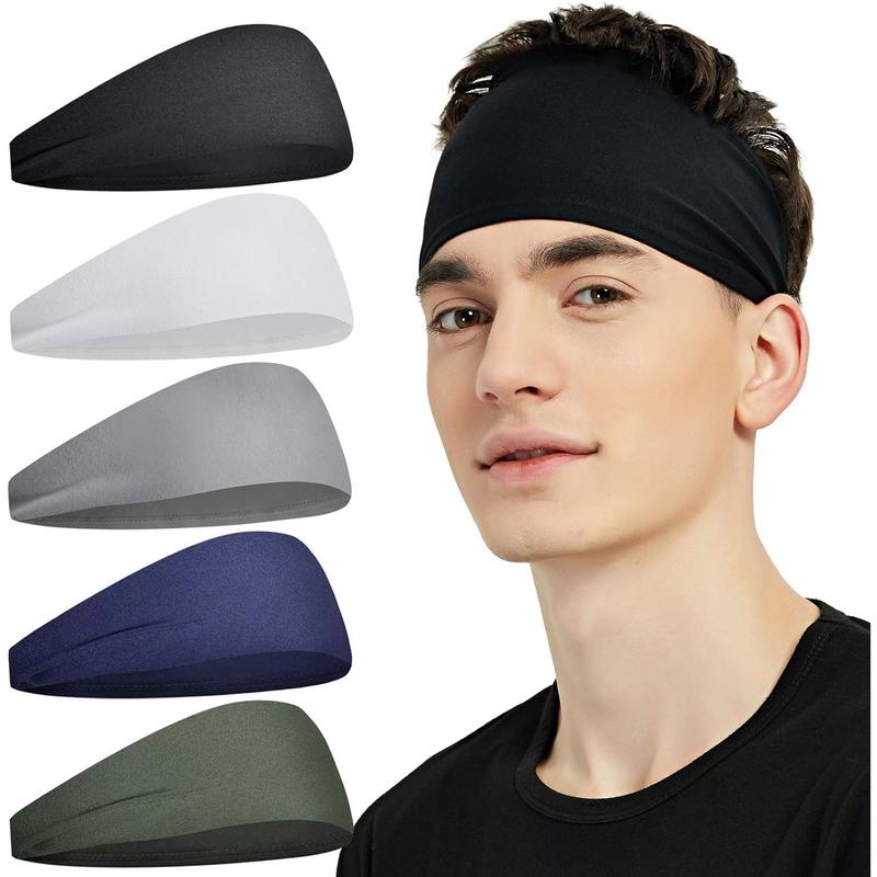 Men's Sports Headband (5-Pack), Moisture Wicking Workout Headband, Running, Cycling, Football, Yoga, Hair Bands for Women and Men