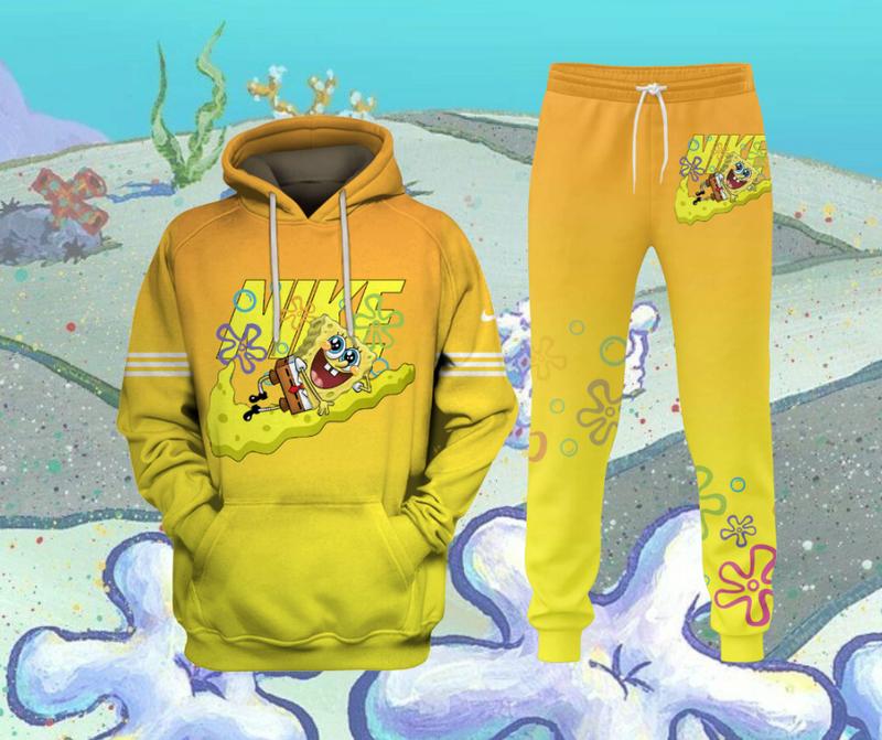 Limited SpongeeBob SquarePants Yellow Hoodie Jogging Sweatpants Sweatsuits Sportswear for Men