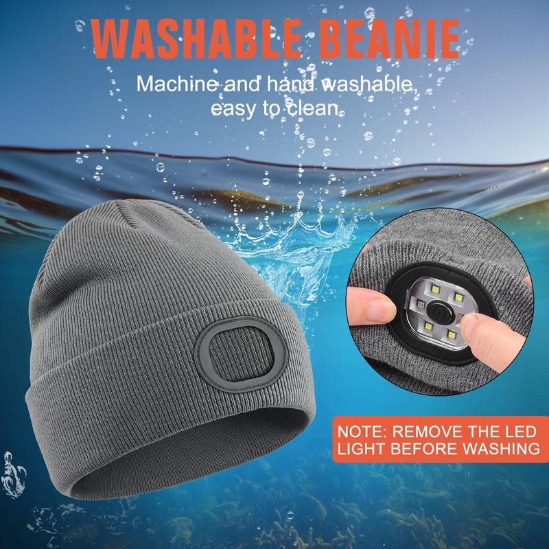 USB Rechargeable LED Beanie Hat Light, Warm Unisex Winter Cap with Headlamp, Outdoor Activities, Camping & Running Hat