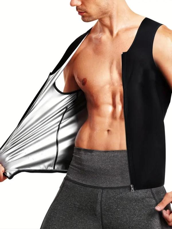 Men's Solid Zipper Sauna Tank Top, High Stretch Compression Shapewear Top, Tummy Control Shaper for Men, Men's Shapewear for Gym Workout