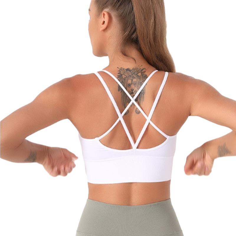 Cross Back Sport Bras Padded Strappy Criss Cross Cropped Bras for Yoga Workout Fitness Low Impact