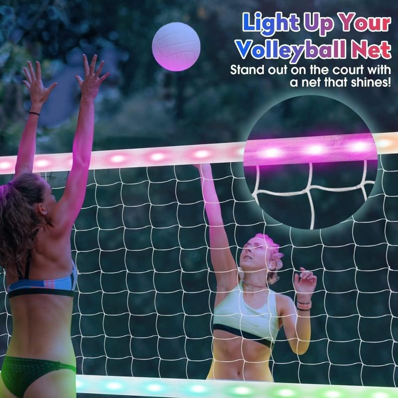 LED professional volleyball net, outdoor 32x3FT portable volleyball net, emits light in the dark, suitable for heavy-duty badminton volleyball net in backyard beach swimming pools [LED net only]