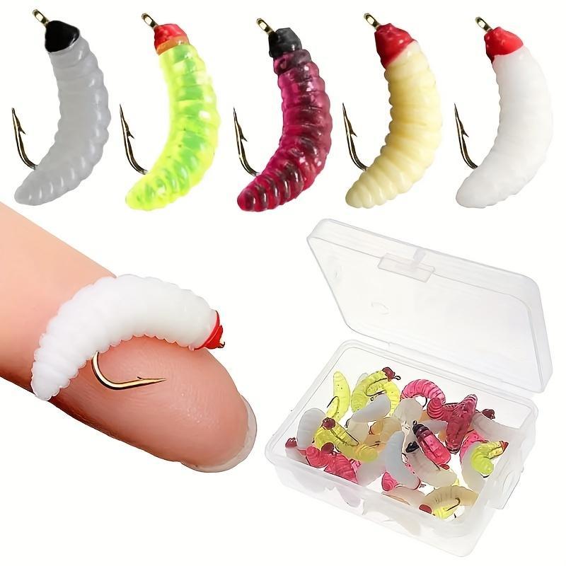 Artificial Bionic Maggot Fishing Bait, 30pcs box Random Color Bread Worm with Hook, Fishing Supplies for Outdoor Fishing, Fishing Accessories