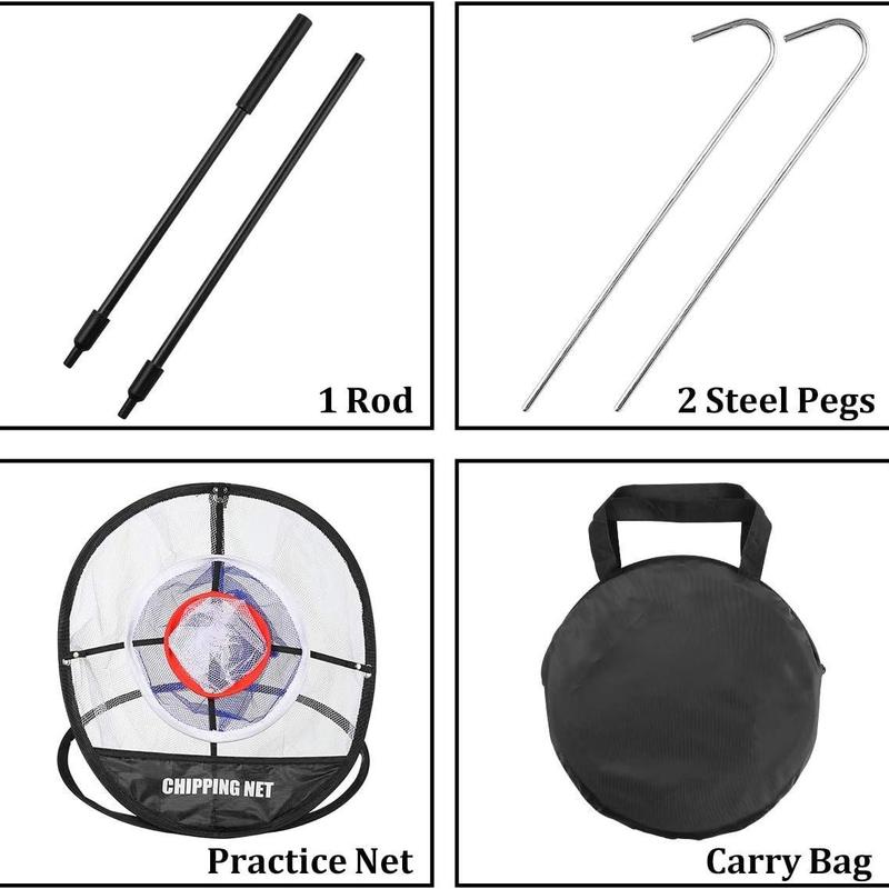 Golf Three-circle Chipping Net, 1 Set Golf Chipping Net With Mat & 6 PU Balls & Random Color Seat, Golf Training Aid