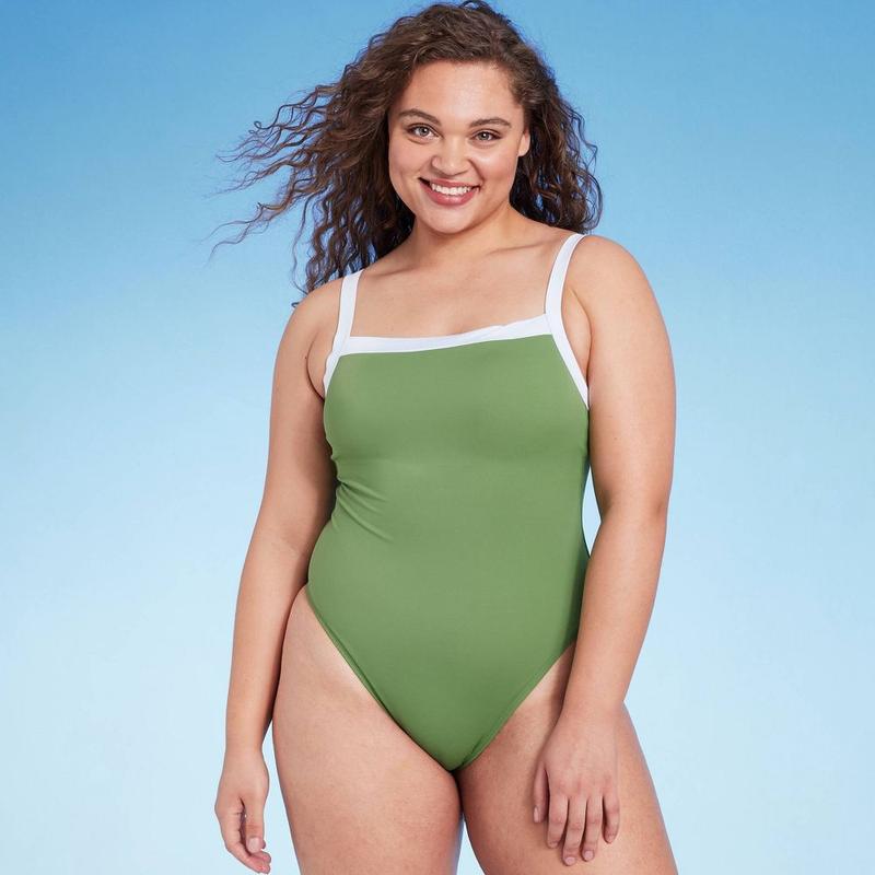 Shade & Shore Women's Square Neck One Piece Swimsuit Wide Binding Swimwear