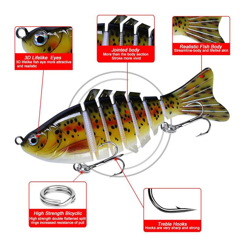 Artificial Fishing Lure, Multi-jointed Fish Shaped Bionic Bait, Soft Sinking Bait with Double Hook, Outdoor Fishing Tackle