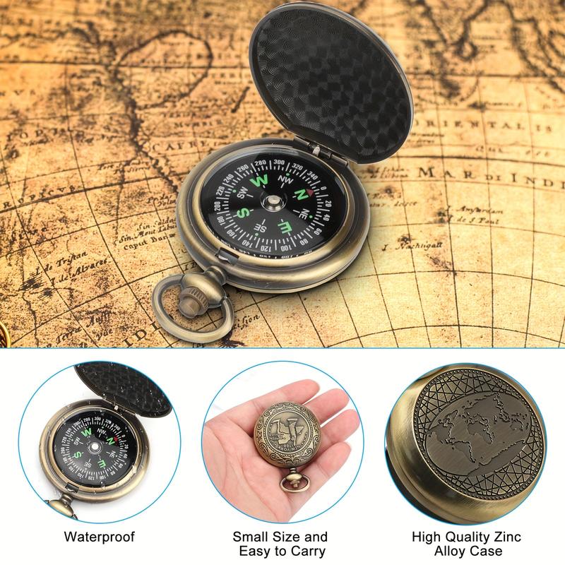 Retro Pocket Watch Compass, Luminous Indicator, Compact Outdoor Navigation Tool for Climbing, Adventure, Hiking