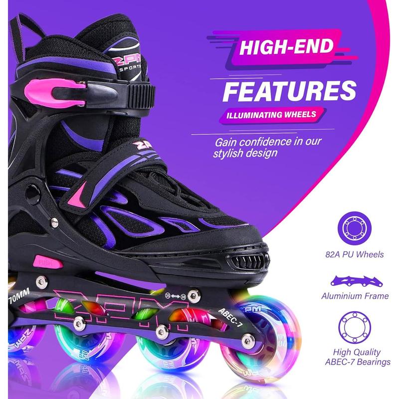 Vinal Girls Adjustable Flashing Inline Skates, All Wheels Light Up, Fun Illuminating Skates for Kids and Men