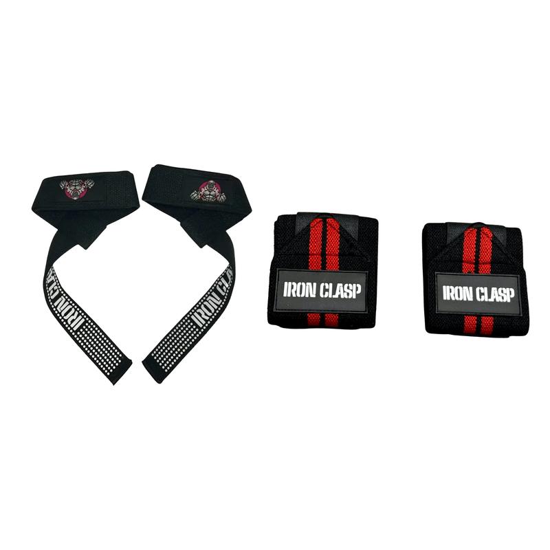 IRON CLASP | Wrist Wraps 21 inches (1 Pair) & Lifting Straps (1 Pair) Weightlifting Bundle