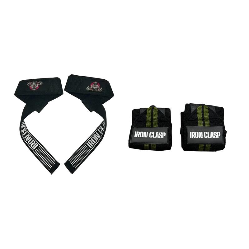 IRON CLASP | Wrist Wraps 21 inches (1 Pair) & Lifting Straps (1 Pair) Weightlifting Bundle