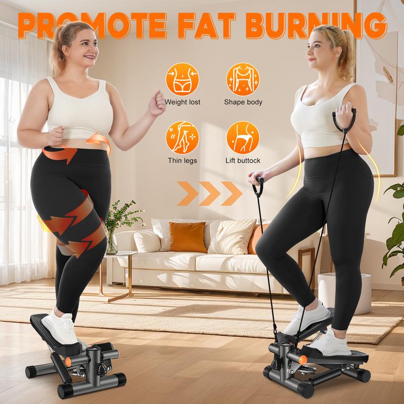 Compact Mini Stepper for Home Workouts: Includes Resistance Bands & LCD Monitor, Supports Up to 330LBS Perfect for Full-Body Exercise