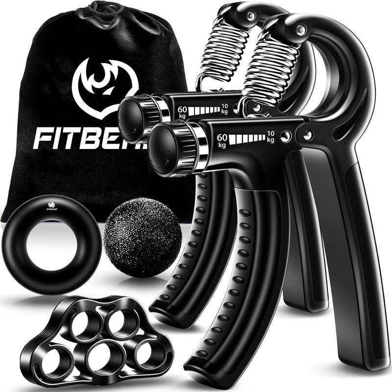 FitBeast Hand Grip Strengthener Workout Kit (5 Pack), 2 Forearm Grip Adjustable Resistance Hand Gripper, Finger Stretcher, Grip Ring & Stress Relief Grip Ball for Athletes, Chirstmas Gift for Boyfriend