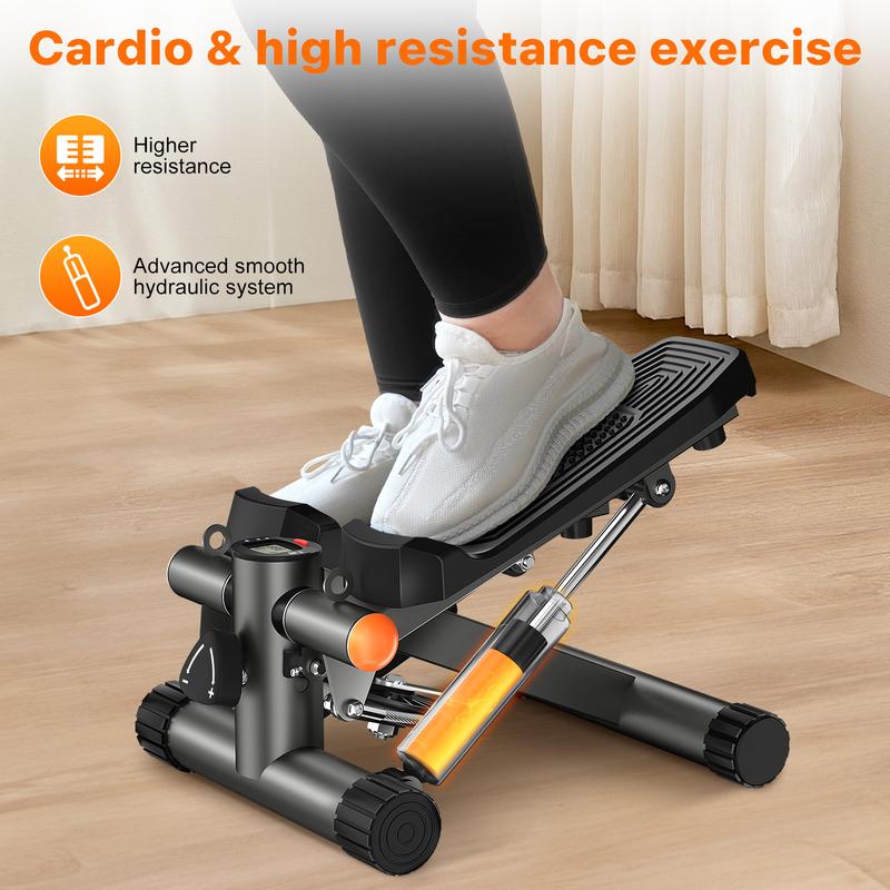 Compact Mini Stepper for Home Workouts: Includes Resistance Bands & LCD Monitor, Supports Up to 330LBS Perfect for Full-Body Exercise