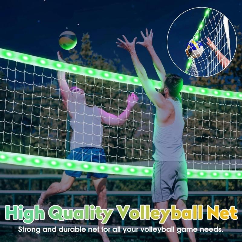 LED professional volleyball net, outdoor 32x3FT portable volleyball net, emits light in the dark, suitable for heavy-duty badminton volleyball net in backyard beach swimming pools [LED net only]