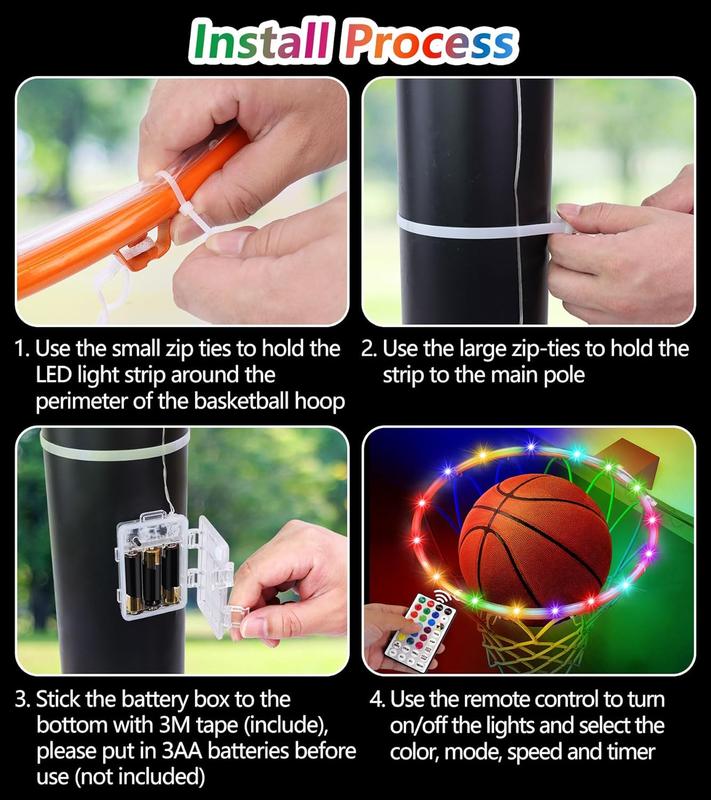 LED Basketball Hoop Light, Waterproof Super Bright Basketball Rim Lights,Remote Control 16 Colors and 7 Lighting Flicker Change, for Night Outdoor Basketball Games and Christmas Giftss