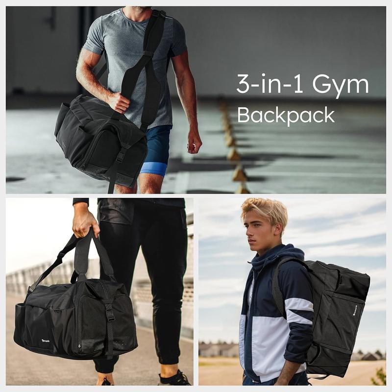 Gym Bag for Men with Shoes Compartment and Wet Pocket Convertible Duffle Bag and Gym Backpack Waterproof Sports Bags for Men with 2 Bottle Holders Multipurpose Weekender Overnight Bag -Black