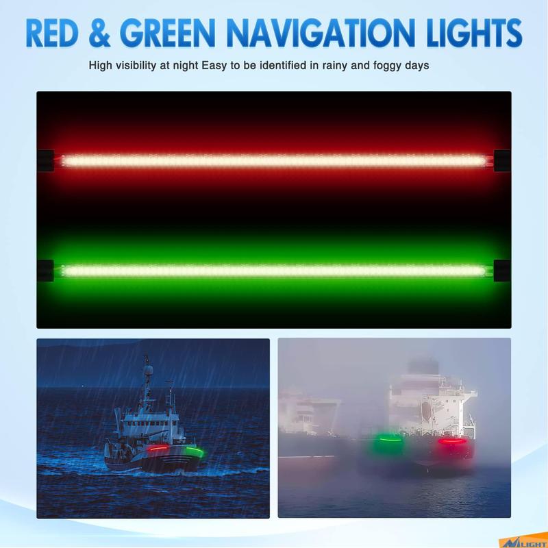 Nilight Boat Light Strip 2PCS 13Inch 66 LED Red Green Navigation Marine Bow Light 12V IP68 Waterproof for Universal Pontoon Boat Bass Boat Jon Boat Jetski Kayaki Portable USB Rechargeable Car LED Lights