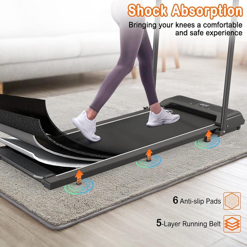 6.2MPH Foldable Walking Pad Treadmill, 2-in-1 Portable Treadmill with Handle Bar, Ideal for Weight Loss and Obese Users – Under Desk Design for Home & Office, Remote Control, Safety Lock, Easy Storage, with 2-Year Warranty