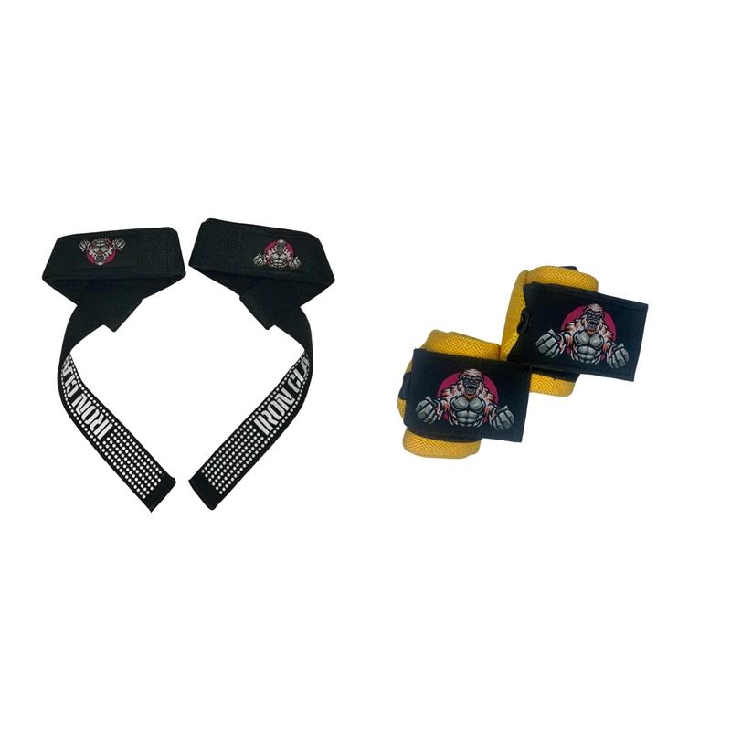 IRON CLASP | Wrist Wraps 21 inches (1 Pair) & Lifting Straps (1 Pair) Weightlifting Bundle