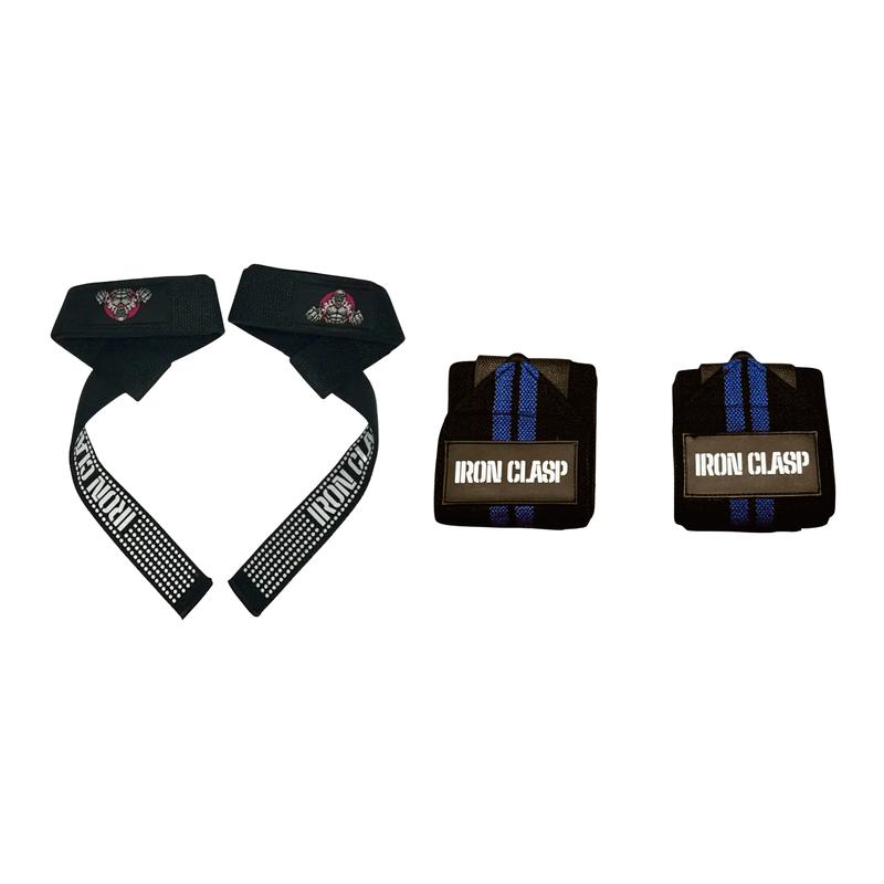 IRON CLASP | Wrist Wraps 21 inches (1 Pair) & Lifting Straps (1 Pair) Weightlifting Bundle