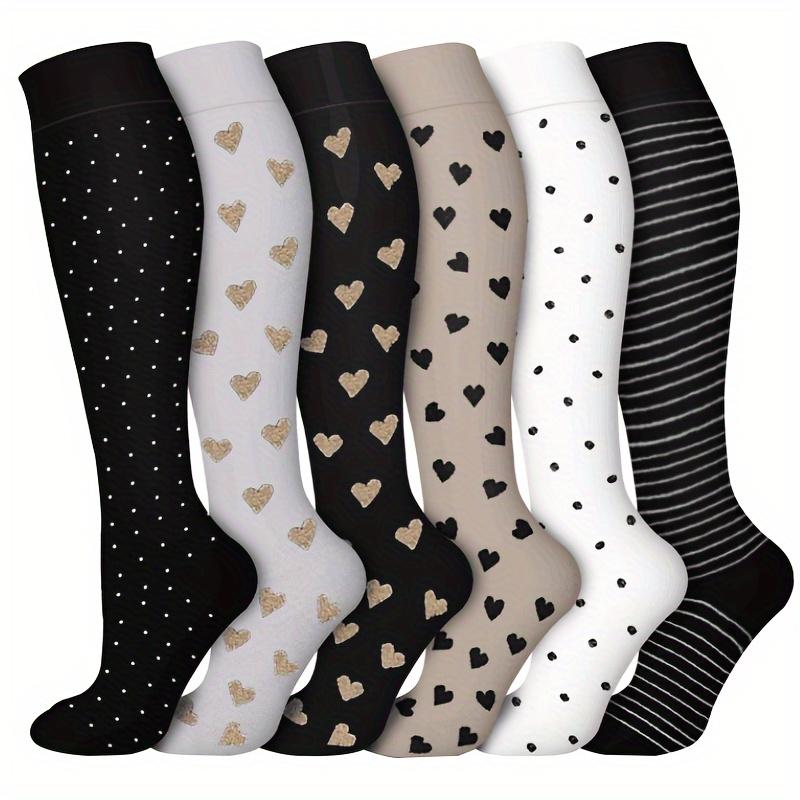 6 Pack Outdoor Casual Sports Compression Socks, Long Tube Athletic Socks for Men and Women