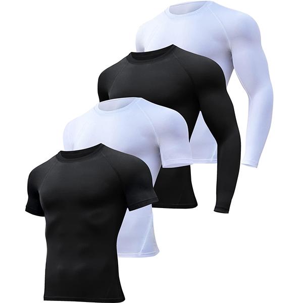 4 5 Pack Workout Compression Shirts Men Long Short Sleeve Athletic Undershirt T Shirt for Sports