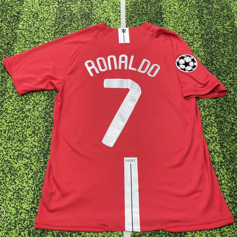 07 08 Manchester United Away Short Sleeve Shirt 7# Ronaldo Retro Soccer Jersey Red Fans Version