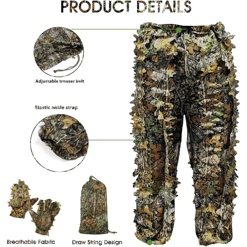 Ghillie Suit Camouflage  Suits Outdoor 3D Leaf Lifelike Camo Clothing Lightweight Breathable Hooded Apparel