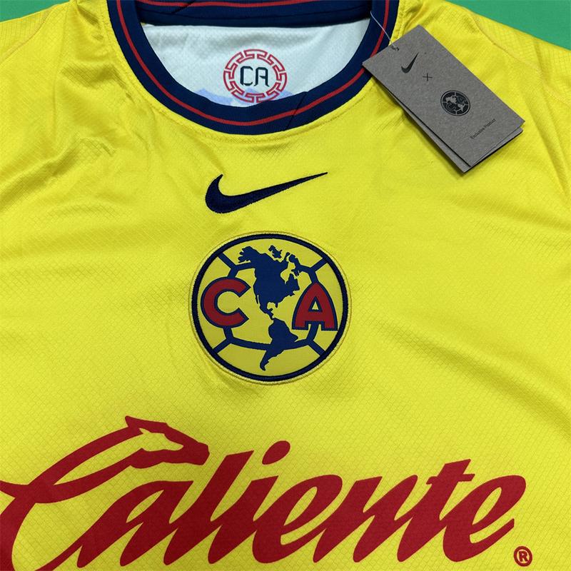 Nike 2425 LIGA MX Club America Home Yellow Short Sleeve Soccer Jerseys New Season Quick Dry Sports