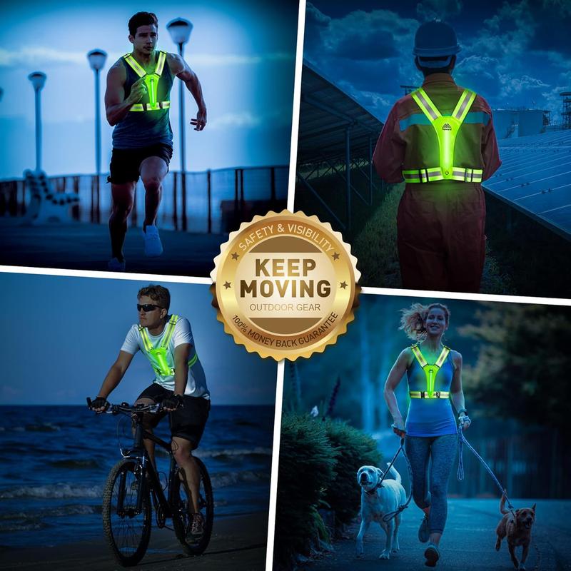 LED Reflective Vest Safety Gear, Light Up Vest for Night Walking Cycling, High Visibility Running Vest with Reflective Strips