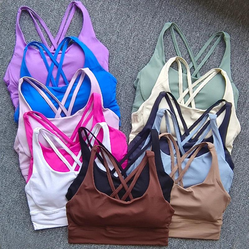 Solid Color Sport Bra Soft Women Fitness Bra Tights Yoga Vest High Strength Shockproof Gym Sports Top Push Up With Chest Pad