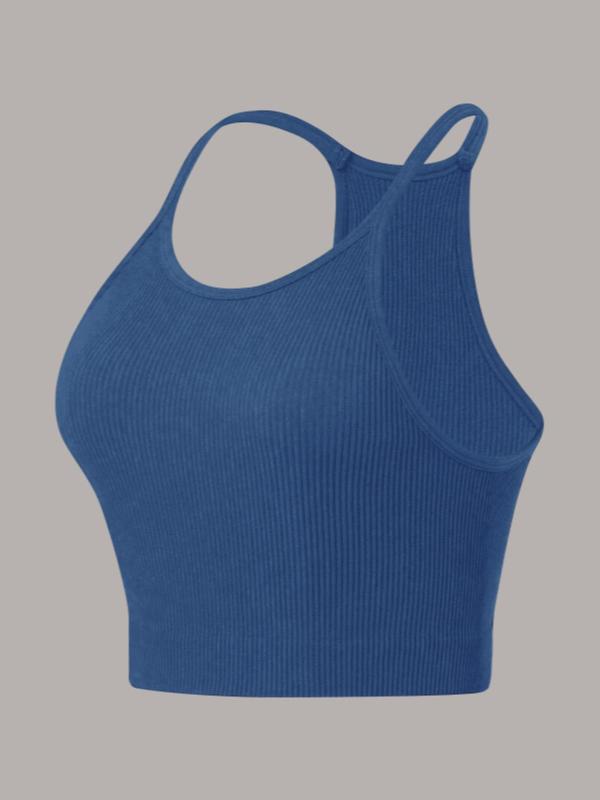 Women's Plain Scoop Neck Sports Vest, Casual Sporty Comfortable Breathable Sleeveless Crop Tank Top for Yoga Gym Workout, Ladies Sportswear Clothing for Summer