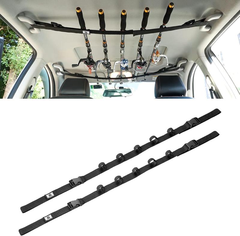 Vehicle Fishing Rod Holder,  Fishing Pole Roof Rack Inside, 5 Rod Capacity, Heavy Duty Adjustable 30-54 Inch, Fishing Rod Carrier Fishing Pole Storage Straps for Truck  SUV Wagons Van