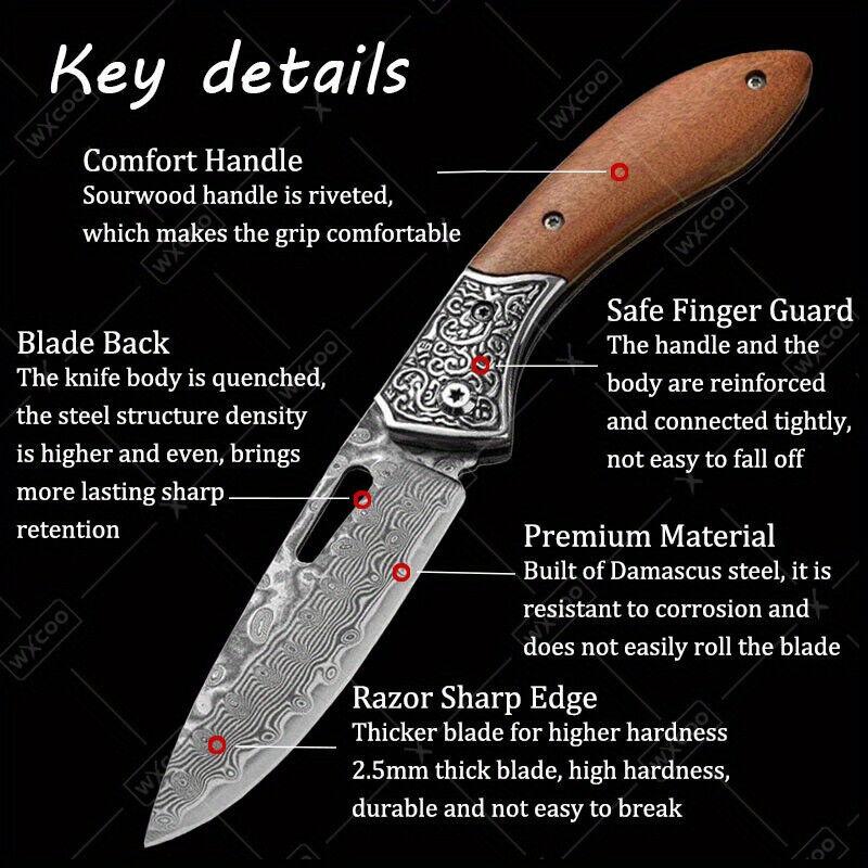 Folding Knife Portable Pocket Knife Fruit Slicing Knife Damascus Camping Knife