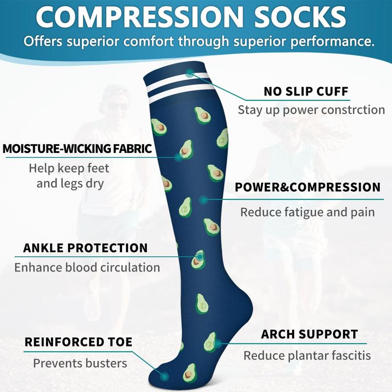 Compression Socks for Running and Exercise, Knee High Support, Women and Men, 6 Pairs - Christmas gifts, Christmas socks