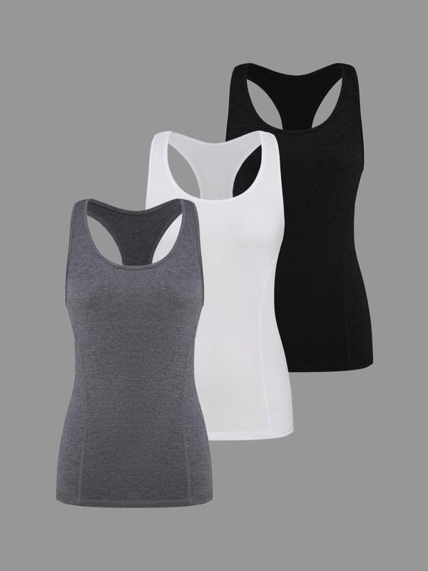 Women's Solid Racerback Scoop Neck Sports Vest, Breathable Comfort Quick Drying Tank Top, Running Vest, Ladies Sportswear for Summer Yoga Workout, Gym Vest